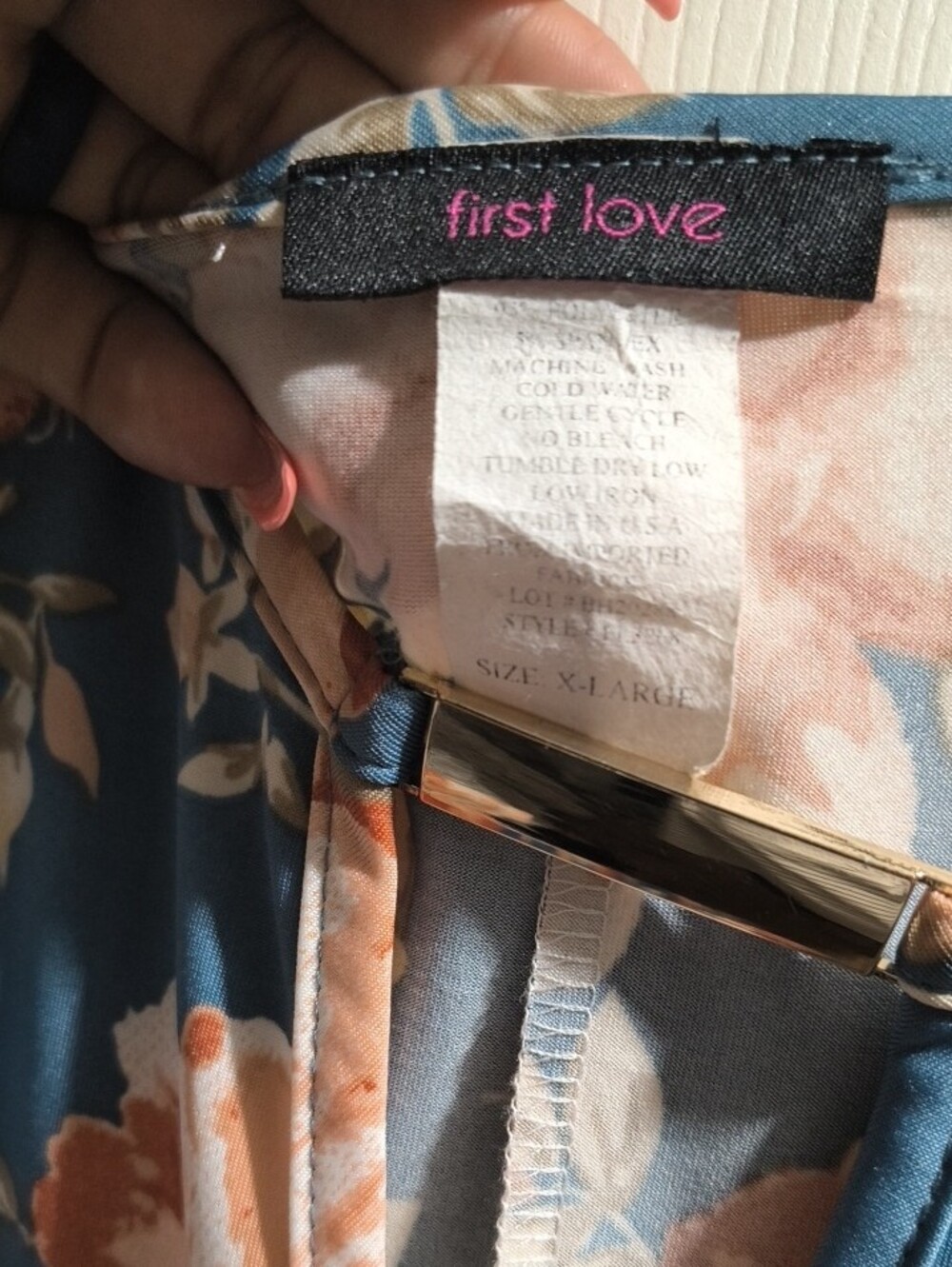 First Love Blue Floral Cold-Shoulder Mini Dress with Peach Blooms - Picture 3 of 3